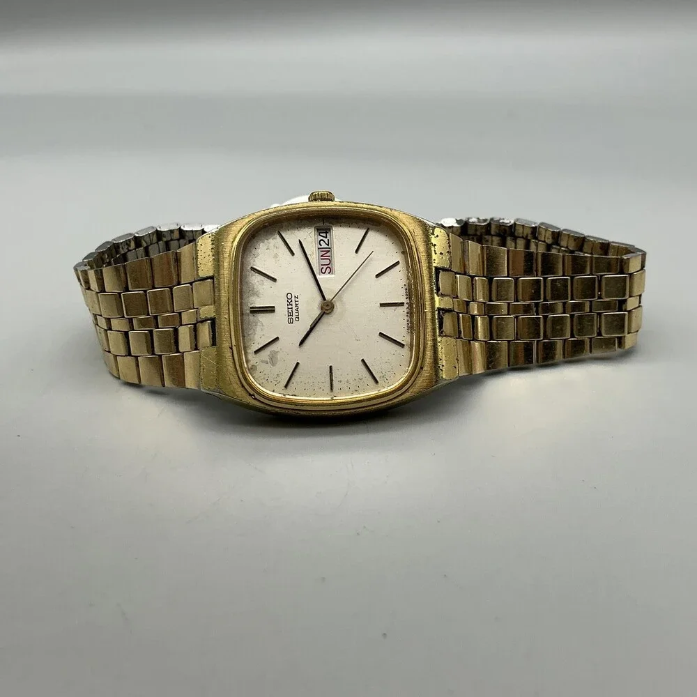Vintage Seiko Mens Watch 31mm Gold Tone Day Date 7813-5009 New Battery